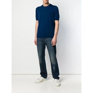 DRUMOHR Short Sleeve Knit Polo Shirt Men BLUE Sweaters & Cardigans